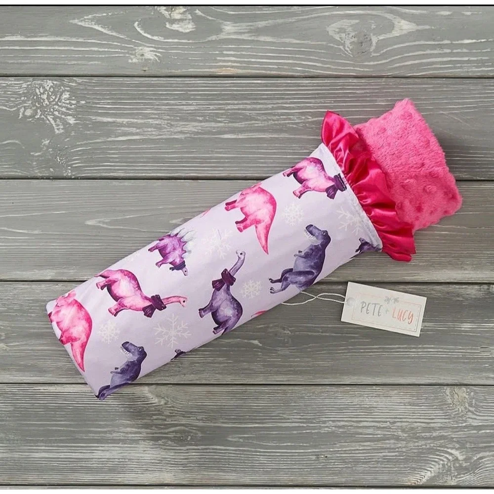 Pete And Lucy Snowy Dinos Minky Blanket New